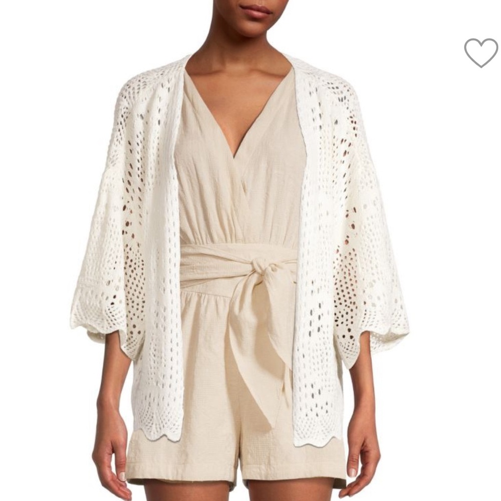 Lucca Couture White Crochet Open-Front Cardigan